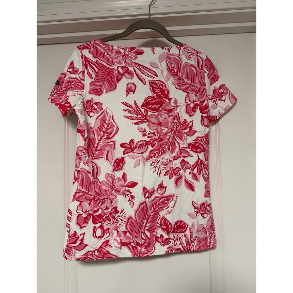 Lilly Pulitzer X Saint James, Short Sleeve Stretch Top, Rose Soleil, Size Med View 2